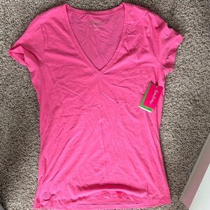 Lilly Pulitzer Hot Pink V-Neck Short Sleeve Tee